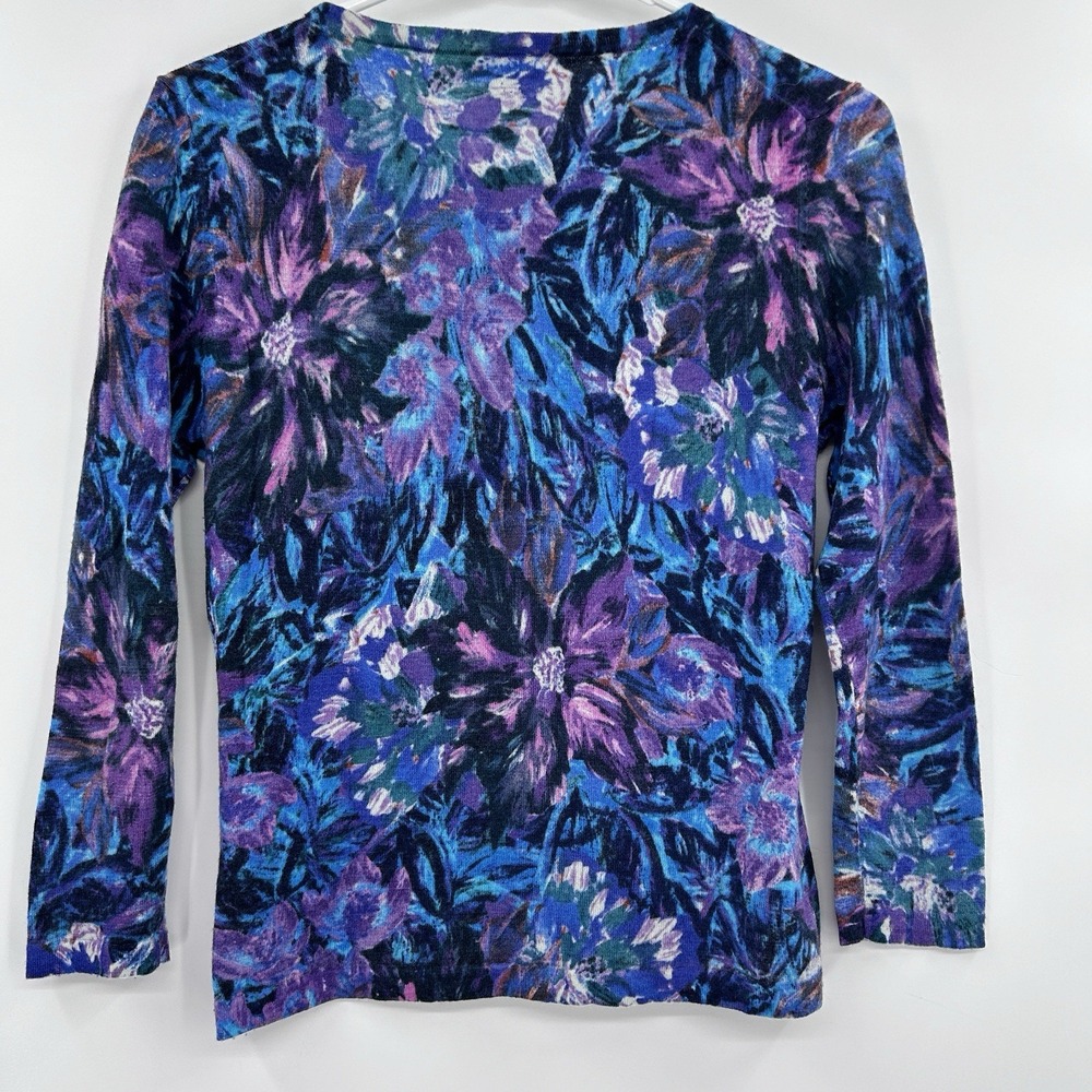 Garnet Hill Womens‎ Merino Wool Cardigan Sweater Size S Floral 3/4 Sleeve Artsy - Picture 5 of 7